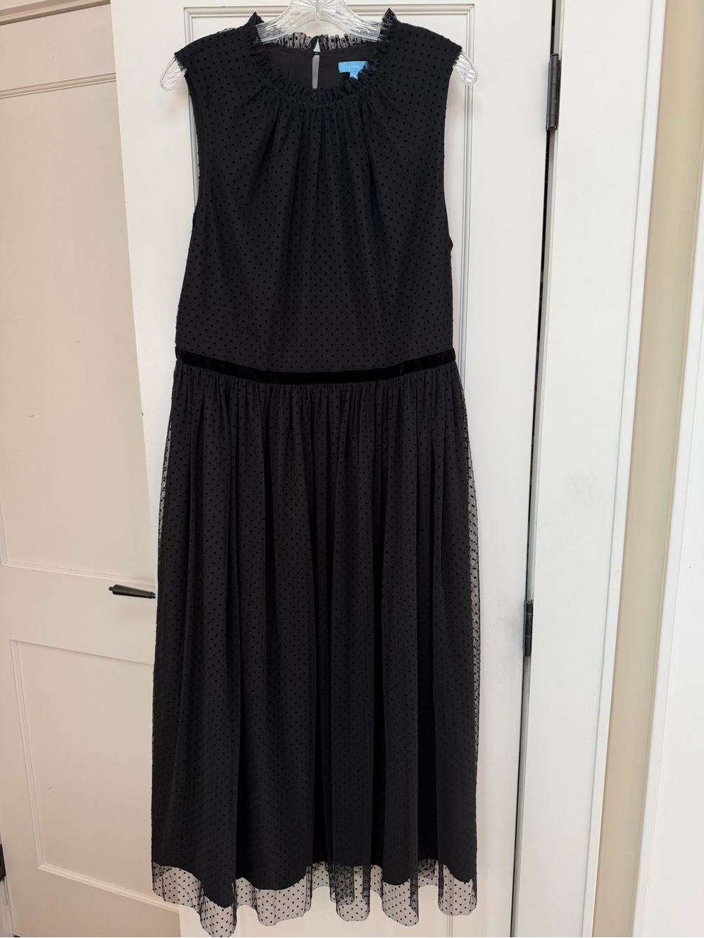 NWT DRAPER JAMES BLACK DOT CHIFFON AND VELVET FORMAL SLEEVELESS DRESS SIZE 1X